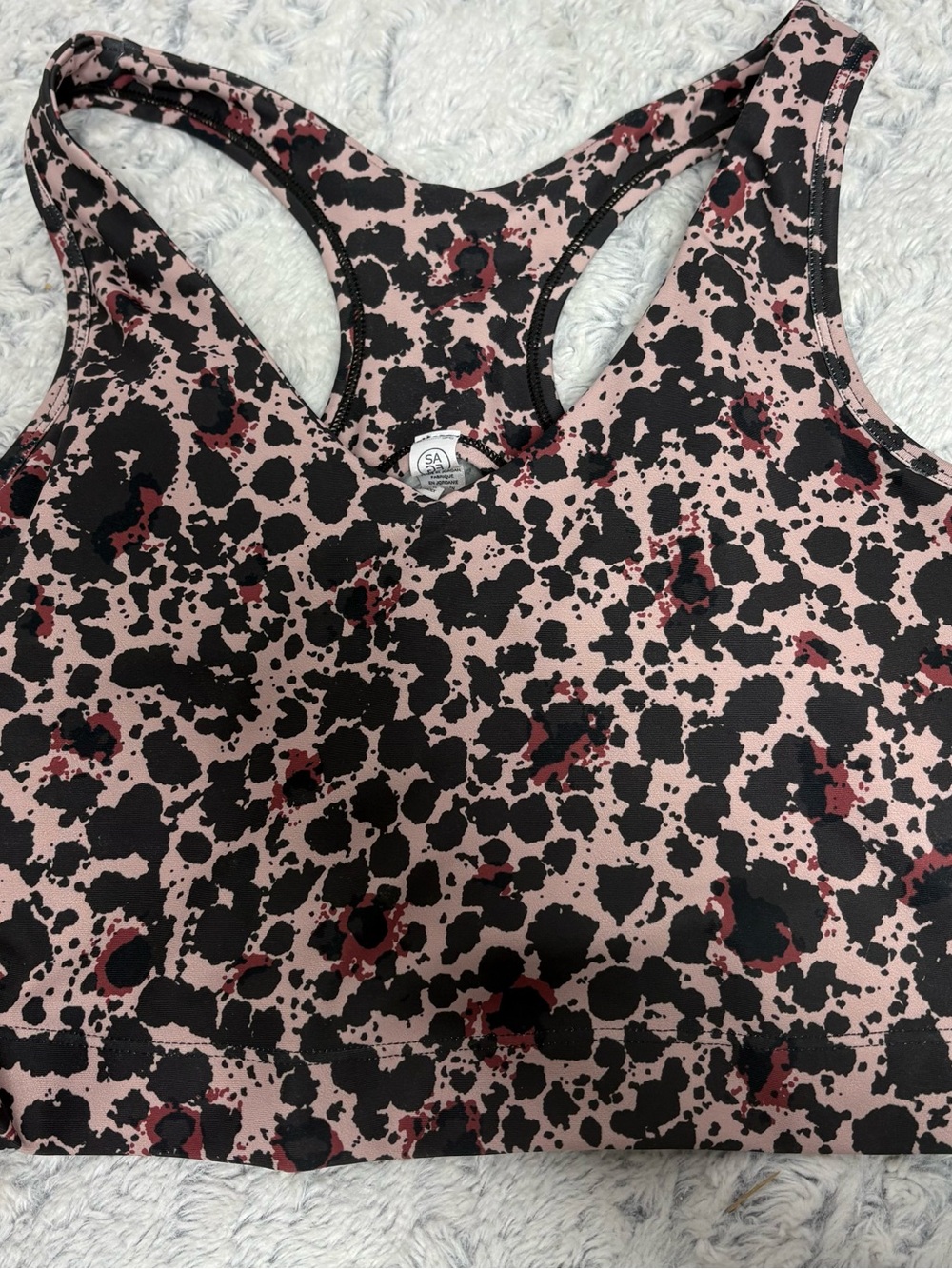 Sage Leopard Spot Racerback Sports Bra in Blush and Black medium